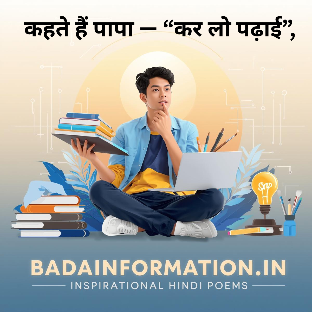 हिंदी कविता: पढ़ाई पर प्रेरणादायक कविता – डिग्री, ज्ञान और स्किल्स के महत्व पर आधारित कविता